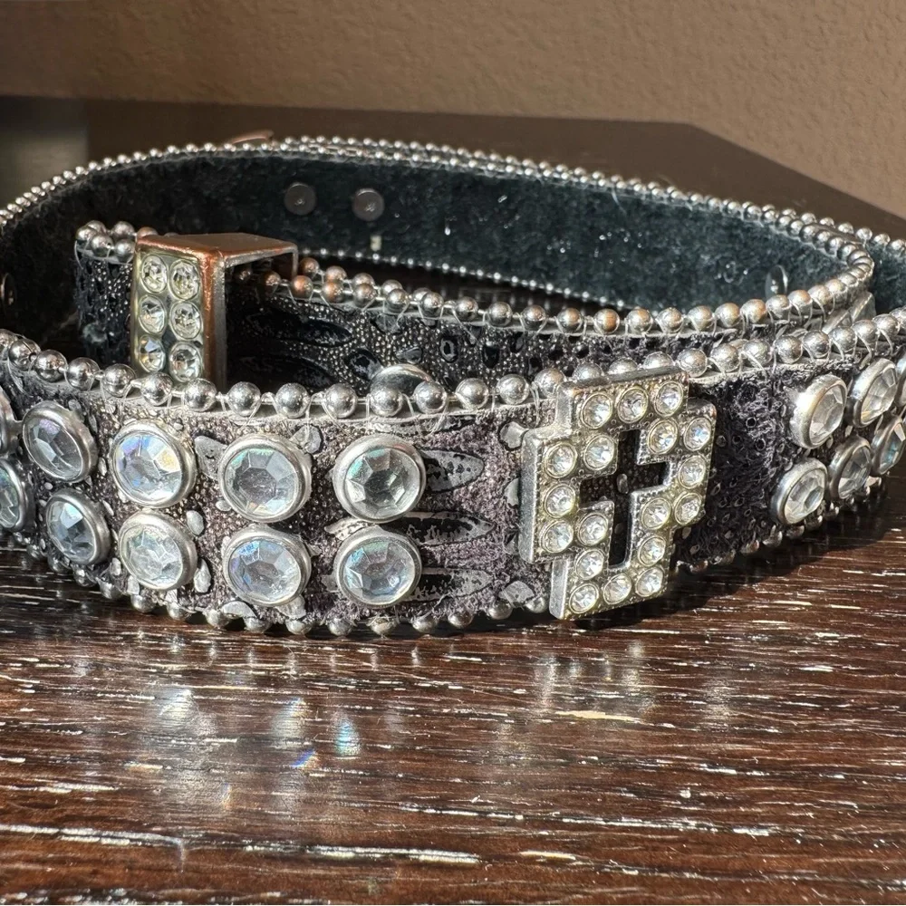 Shyanne Black and Silver Rhinestone with Crosses Kids Belt